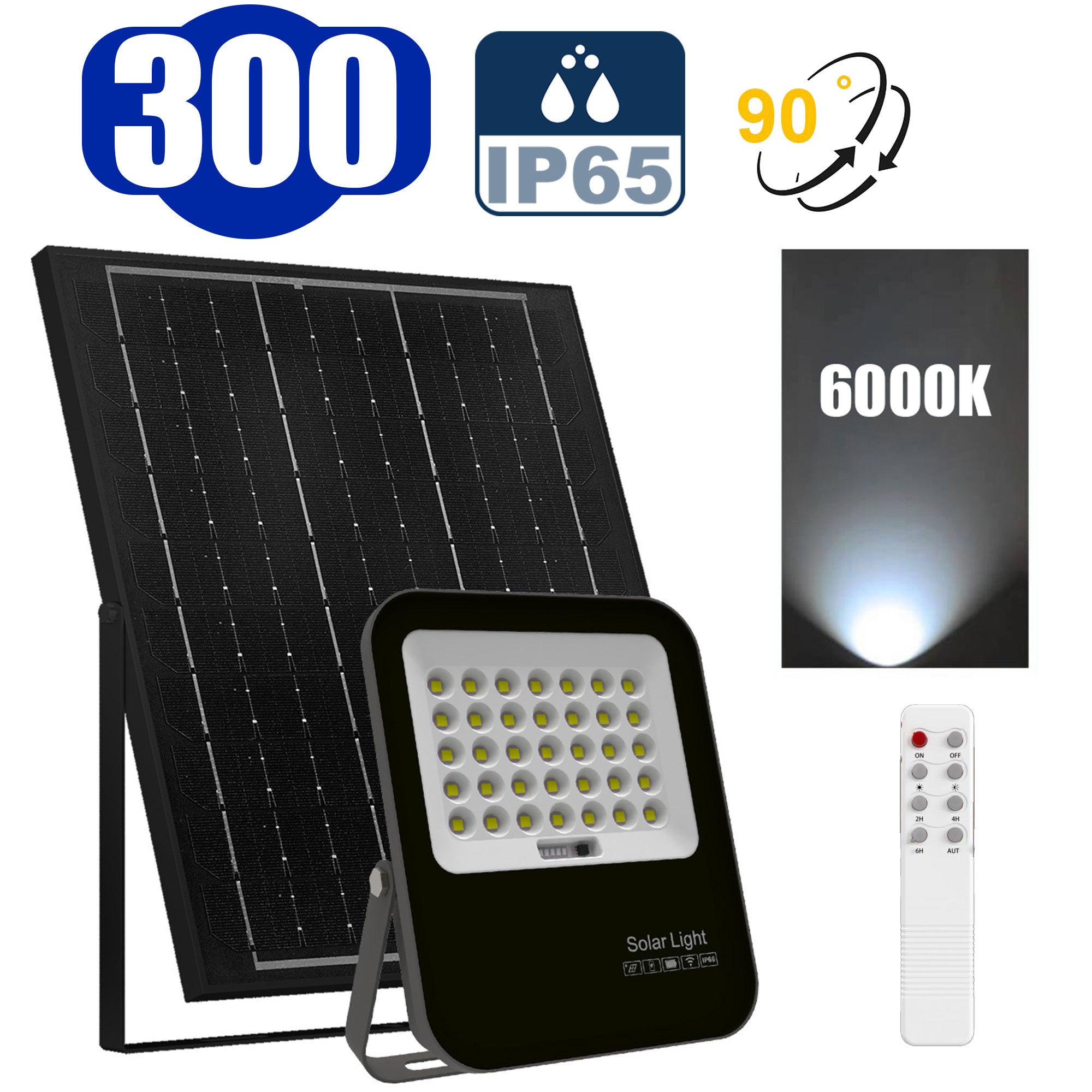 BIG BOY V3 - Solar LED Floodlight - FULL BLACK Monocrystalline Solar Panel - Remote Control - Aluminium Housing - 6000k