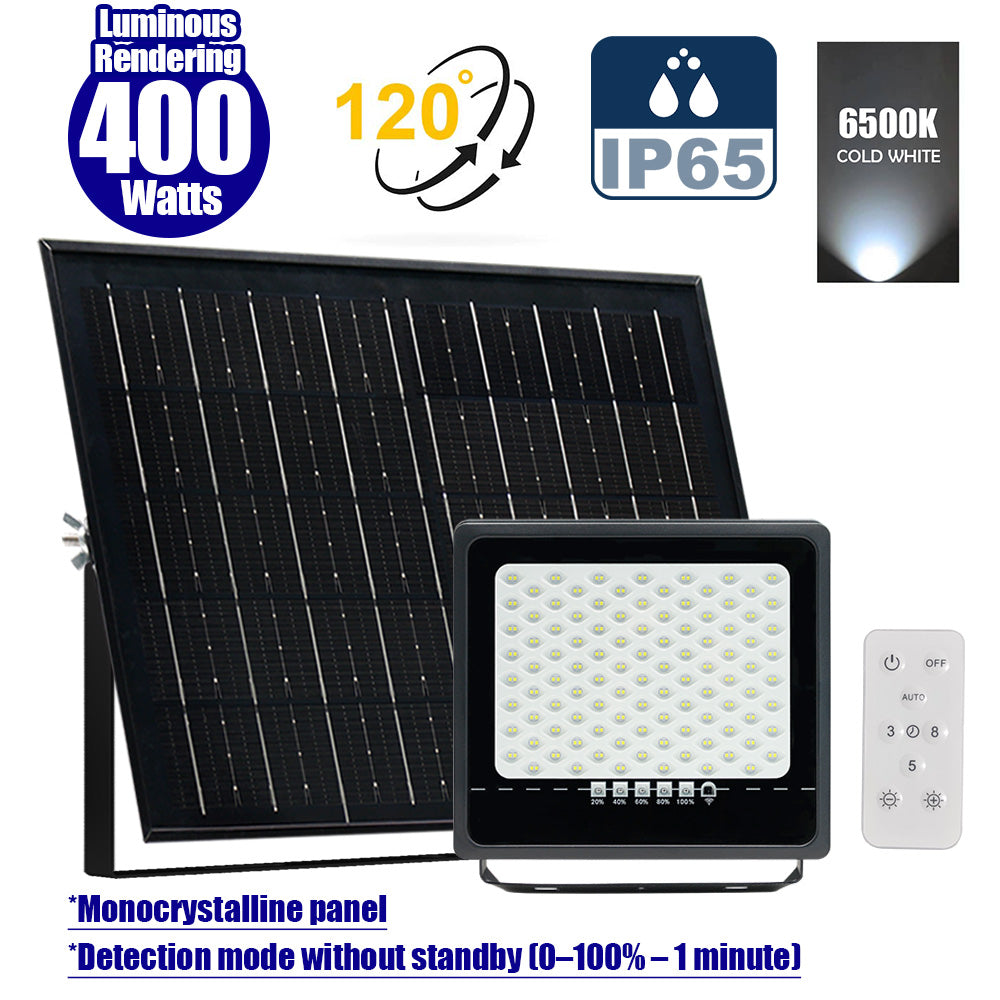 Solar LED Floodlight – SECURITY ULTRA Series - Up to 4000 Luminous - IP65 – MONOCRYSTALLINE Solar Panel - Detection mode without standby (0–100% – 1 minute) - 6500k