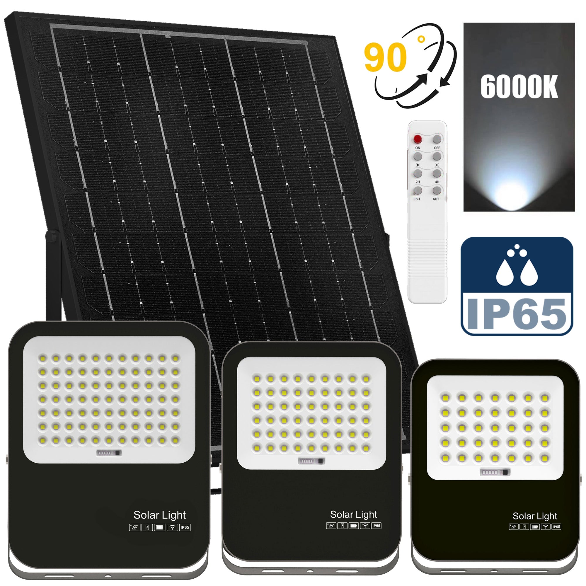 BIG BOY V3 - Solar LED Floodlight - FULL BLACK Monocrystalline Solar Panel - Remote Control - Aluminium Housing - 6000k
